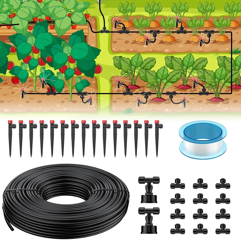 Pawfly 50ft Drip Irrigation System Kit - Quick-Connect Garden Watering System with 1/4" Tubing, Adjustable Emitters & Drip Irrigation Parts for Greenhouse, Lawn, Patio & Raised Beds - Image 1